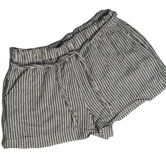 BCBGeneration Shorts Women Large Pull-on Paperbag Striped Woven Linen Blend L - Picture 1 of 9